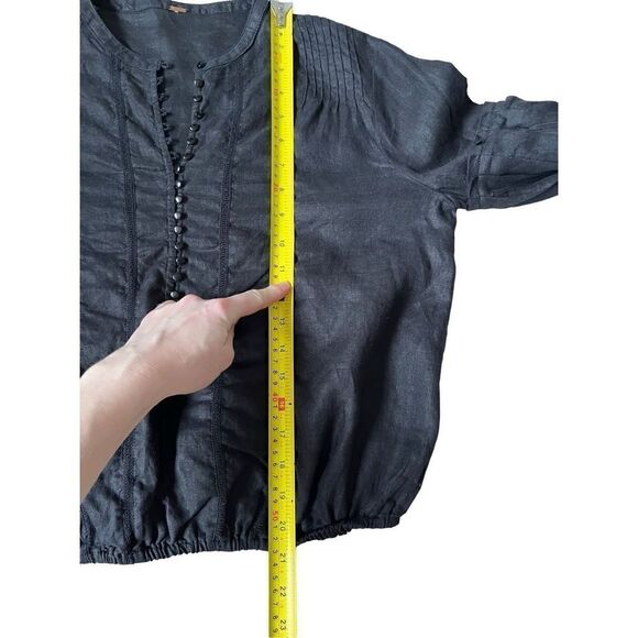 Free People Womens Bell Sleeve Peasant Blouse Linen Black XS / S - Picture 4 of 11